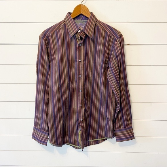 Robert Graham Men’s Buttondown Stripped Cotton Dress Shirt Flip Cuff Size Medium - Picture 1 of 12